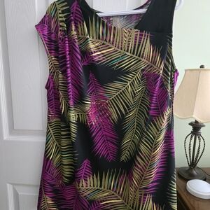 Penningtons Black Tank Top with Pink and Green Leaf Print